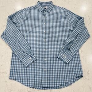 Peter Miller Summer Comfort Performance Long Sleeve Blue Plaid Button Down Shirt